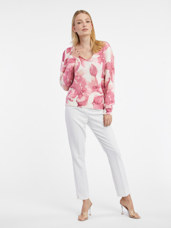 Orsay Rožnato-bel ženski cvetlični pulover ORSAY