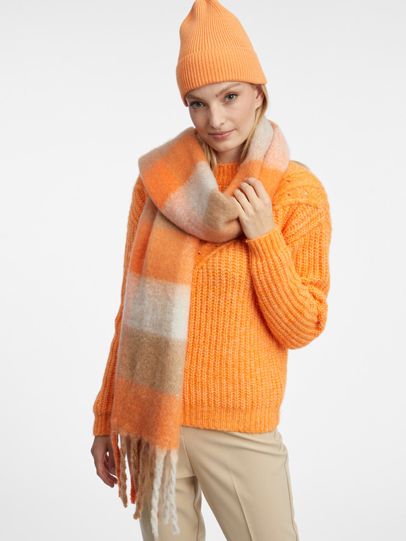 Orsay Oranžno-bež ženski karirasti šal ORSAY