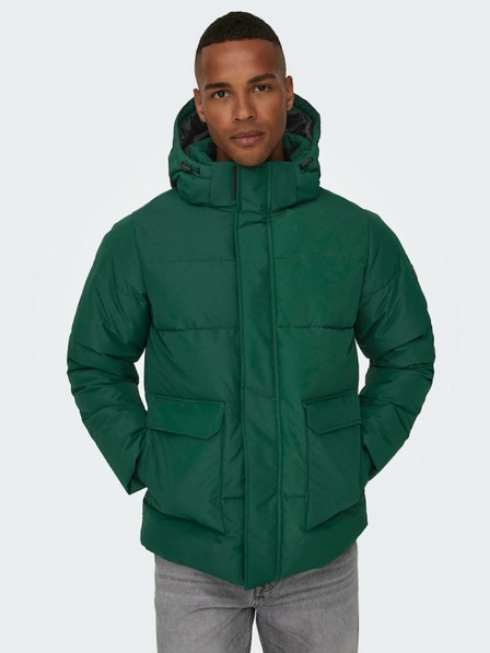 ONLY & SONS Temno zelena moška prešita zimska jakna ONLY & SONS Carl