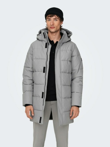 ONLY & SONS Svetlo siv moški prešiti zimski plašč ONLY & SONS Carl
