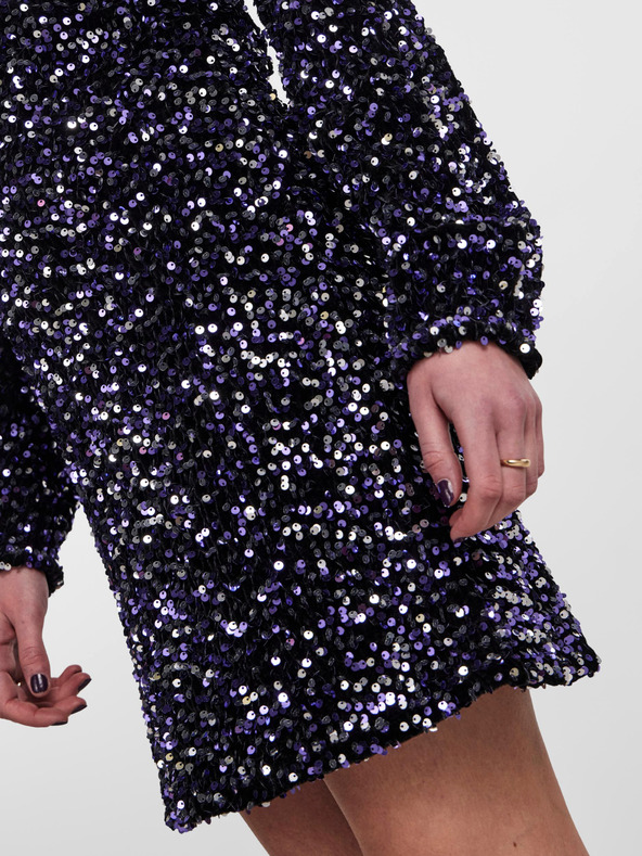 Pieces Črna ženska obleka z bleščicami Pieces Kam