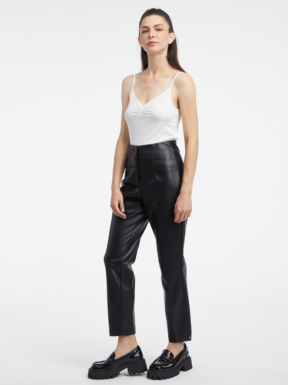 Orsay Črne ženske usnjene hlače ORSAY