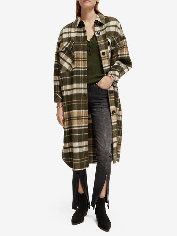 Scotch & Soda Rjava ženska lahka srajčna obleka z mešanico volne Scotch & Soda