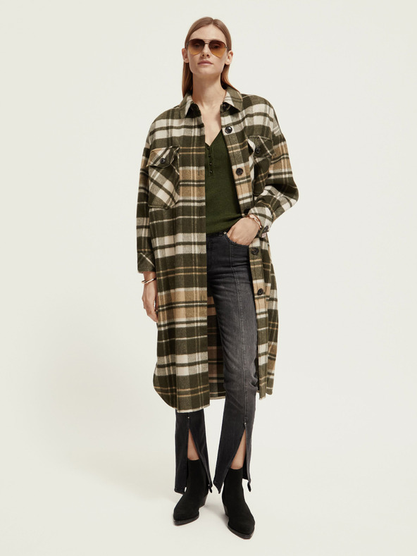 Scotch & Soda Rjava ženska lahka srajčna obleka z mešanico volne Scotch & Soda