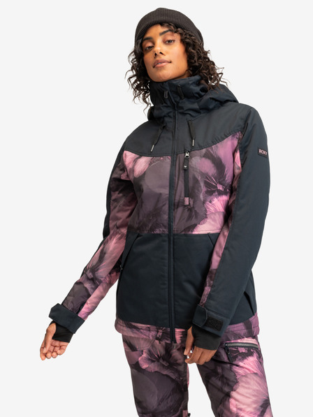 Roxy Roxy Presence Parka črno-rožnata ženska smučarska cvetlična jakna