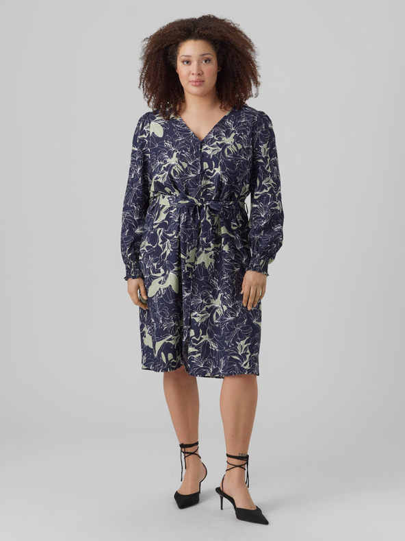 Vero Moda Curve Temno modra ženska vzorčasta srajčna obleka VERO MODA Abbi