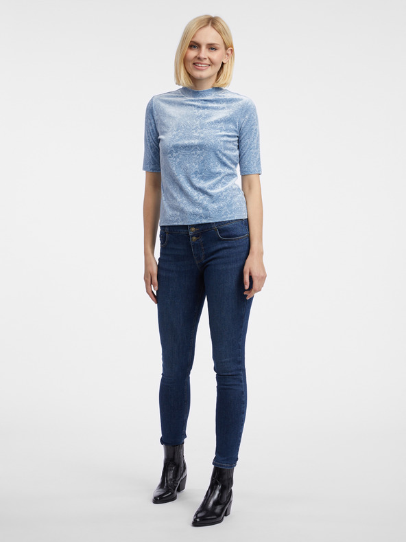 Orsay Svetlo modra ženska vzorčasta žametna majica ORSAY