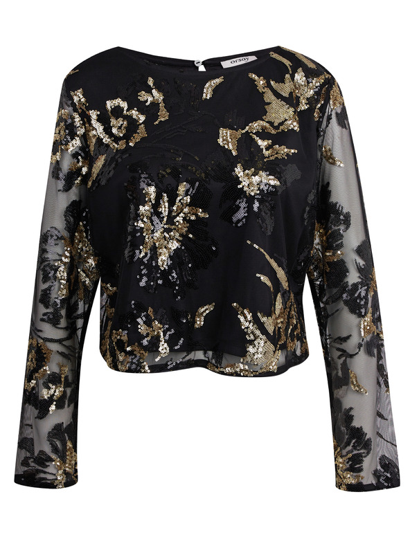 Orsay Črna ženska vzorčasta bluza z bleščicami ORSAY