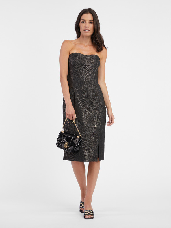 Orsay Črna ženska vzorčasta obleka z rokavi ORSAY