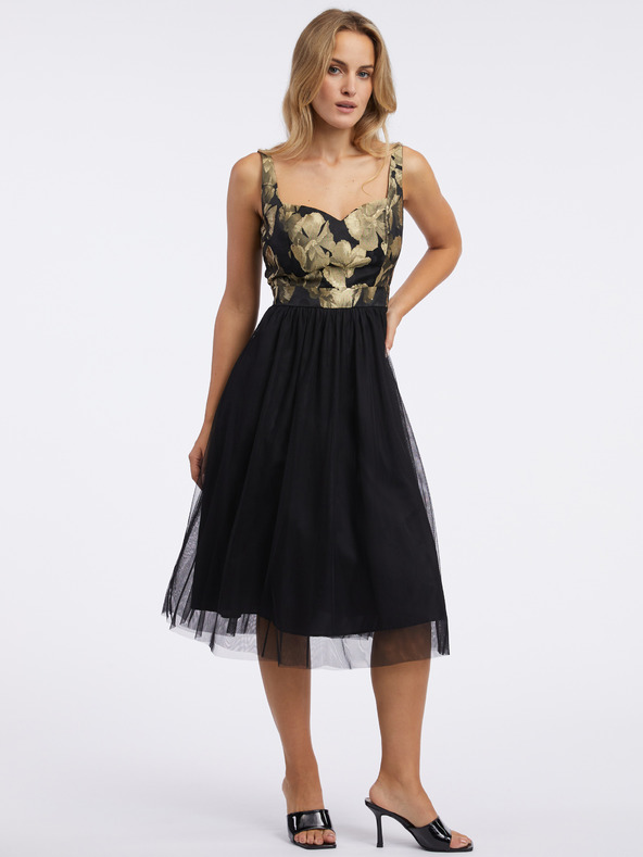 Orsay Zlatorumena in črna ženska cvetlična obleka ORSAY