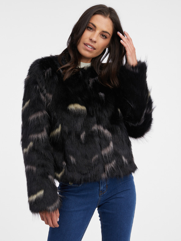 Orsay Črn ženski plašč iz umetnega krzna ORSAY