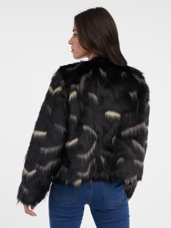 Orsay Črn ženski plašč iz umetnega krzna ORSAY