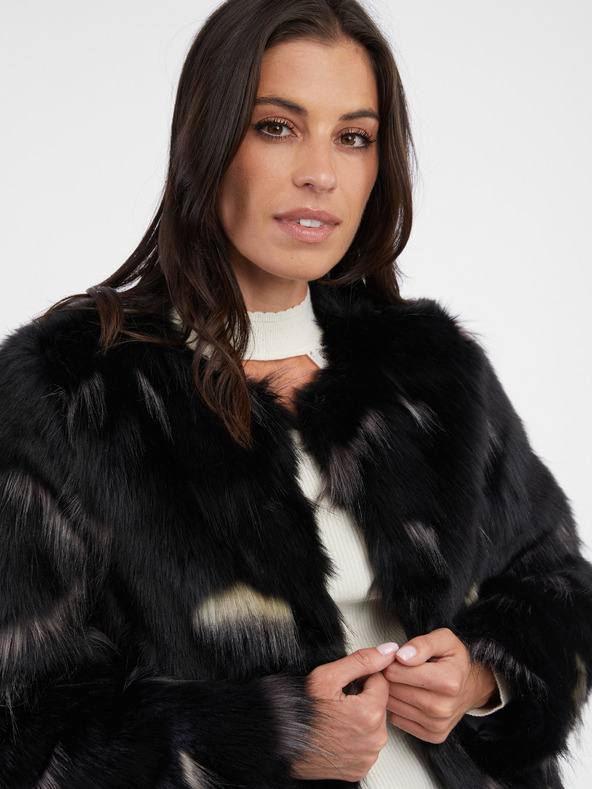 Orsay Črn ženski plašč iz umetnega krzna ORSAY