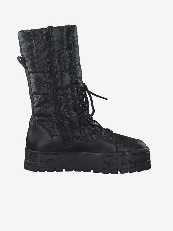 Tamaris Črni ženski škornji z umetnim krznom Tamaris