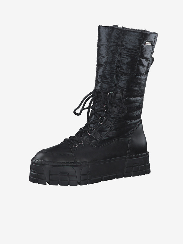 Tamaris Črni ženski škornji z umetnim krznom Tamaris