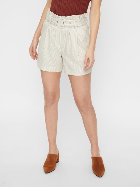 Vero Moda Bež črtaste kratke hlače z visokim pasom VERO MODA Gally