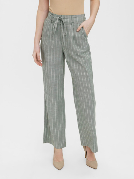 Vero Moda Svetlo zelene črtaste hlače s širokimi nogami VERO MODA Serena