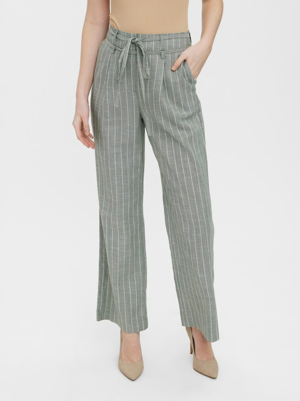 Vero Moda Svetlo zelene črtaste hlače s širokimi nogami VERO MODA Serena
