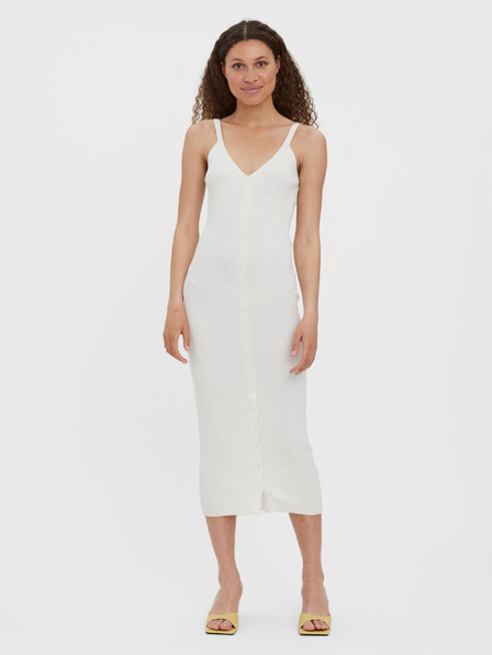 Vero Moda Kremasta rebrasta midi obleka z naramnicami VERO MODA Uzuri
