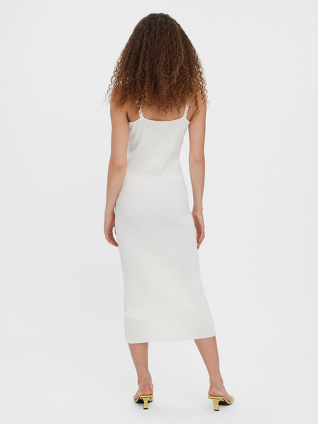 Vero Moda Kremasta rebrasta midi obleka z naramnicami VERO MODA Uzuri