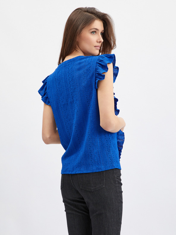 Orsay Modra ženska majica z volančkom ORSAY