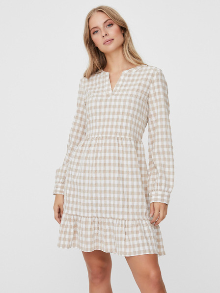 Vero Moda Bela in bež karirasta obleka VERO MODA Kimi