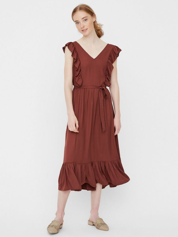 Vero Moda Rjava midi obleka VERO MODA Odette