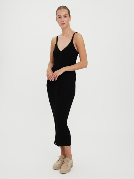 Vero Moda Črna rebrasta midi obleka z naramnicami VERO MODA Uzuri