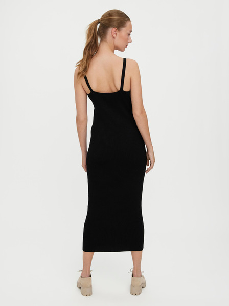 Vero Moda Črna rebrasta midi obleka z naramnicami VERO MODA Uzuri