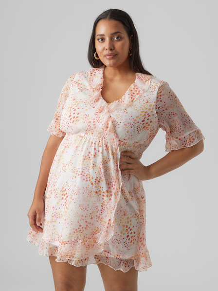 Vero Moda Curve Oranžno-bela vzorčasta ženska obleka VERO MODA CURVE Dora
