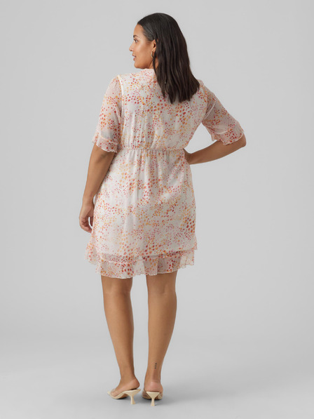 Vero Moda Curve Oranžno-bela vzorčasta ženska obleka VERO MODA CURVE Dora