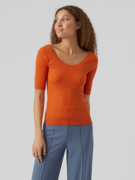 Vero Moda Oranžna ženska osnovna rebrasta majica VERO MODA Estela