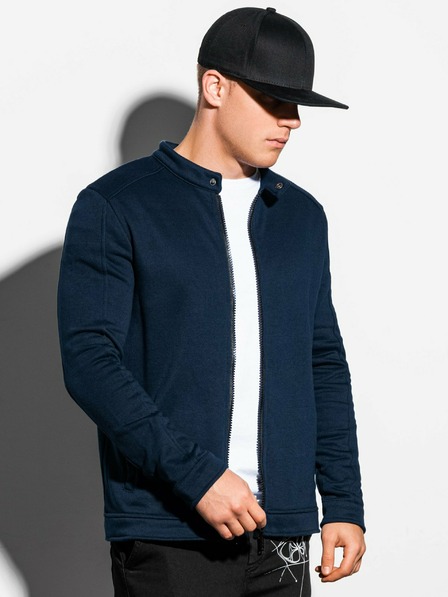Ombre Clothing Moška jopa z zadrgo brez kapuce B1071 - mornarska