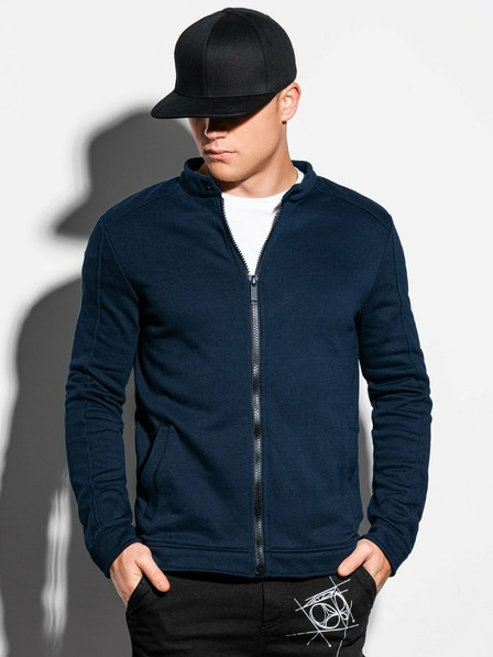 Ombre Clothing Moška jopa z zadrgo brez kapuce B1071 - mornarska
