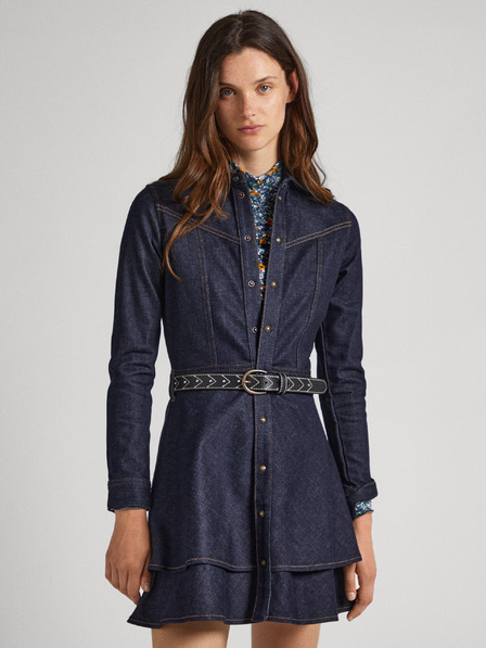 Pepe Jeans Temno modra ženska kratka obleka iz džinsa Pepe Jeans CASSIA