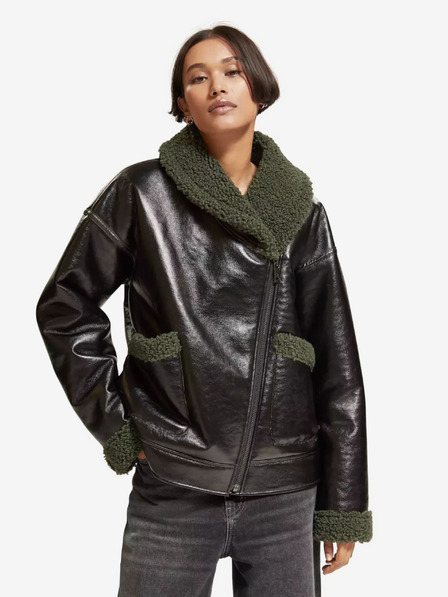Scotch & Soda Črna ženska zimska jakna iz umetnega krzna Scotch & Soda