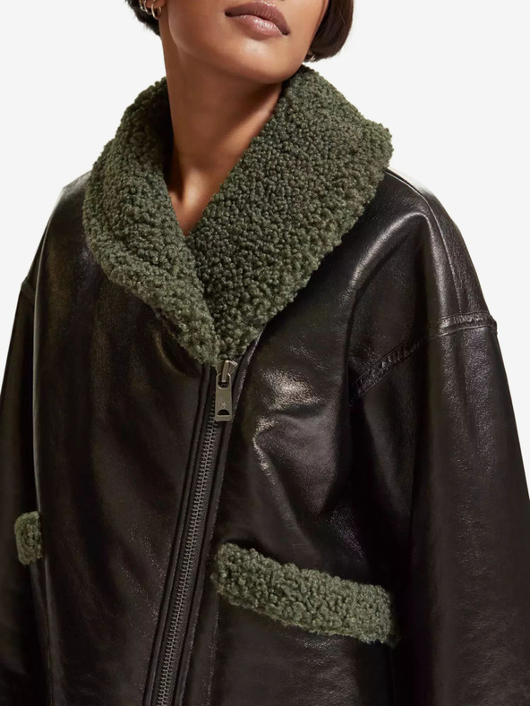 Scotch & Soda Črna ženska zimska jakna iz umetnega krzna Scotch & Soda