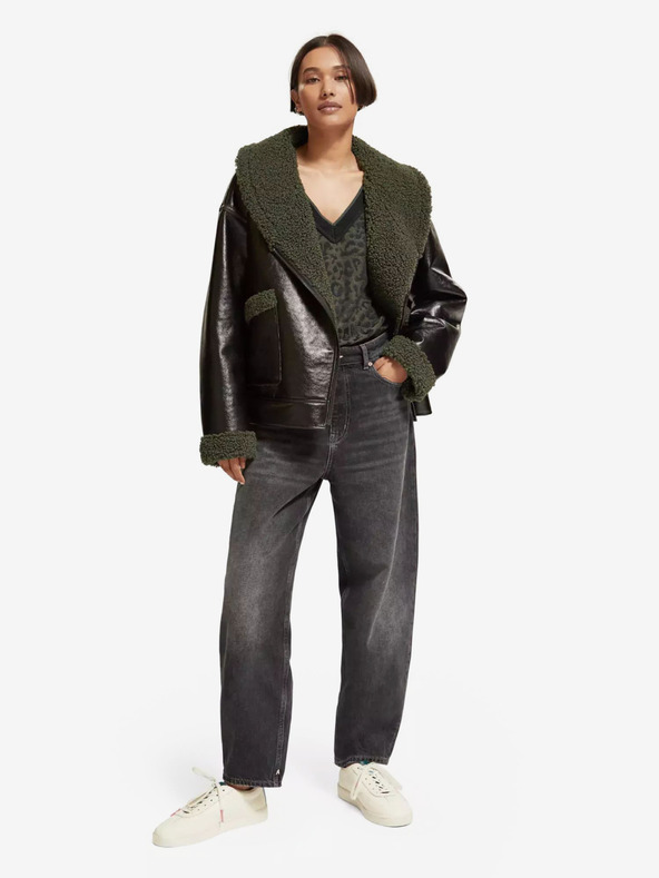 Scotch & Soda Črna ženska zimska jakna iz umetnega krzna Scotch & Soda