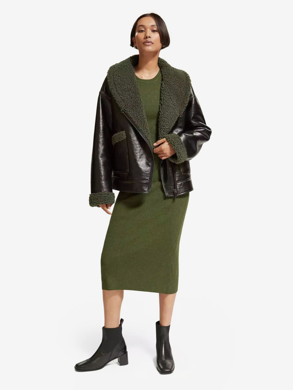 Scotch & Soda Črna ženska zimska jakna iz umetnega krzna Scotch & Soda