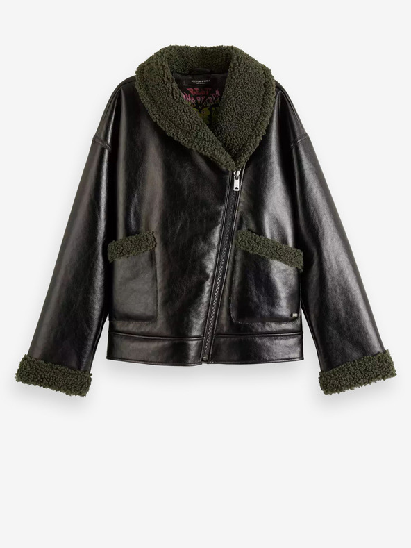 Scotch & Soda Črna ženska zimska jakna iz umetnega krzna Scotch & Soda