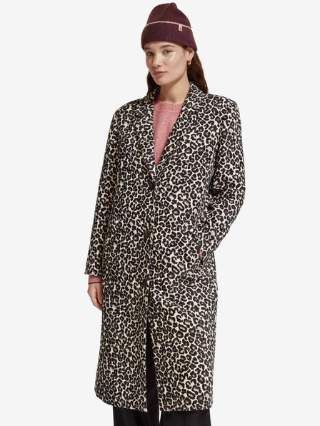 Scotch & Soda Ženski rjavi zimski plašč z leopardjim vzorcem Scotch & Soda