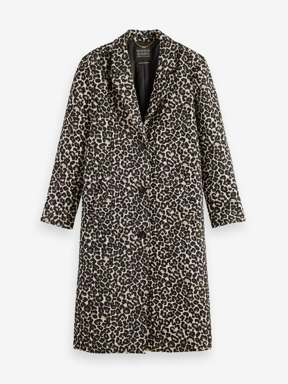 Scotch & Soda Ženski rjavi zimski plašč z leopardjim vzorcem Scotch & Soda