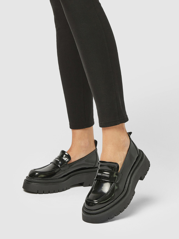 Pepe Jeans Črne ženske svetleče mokasine Pepe Jeans Queen Oxford