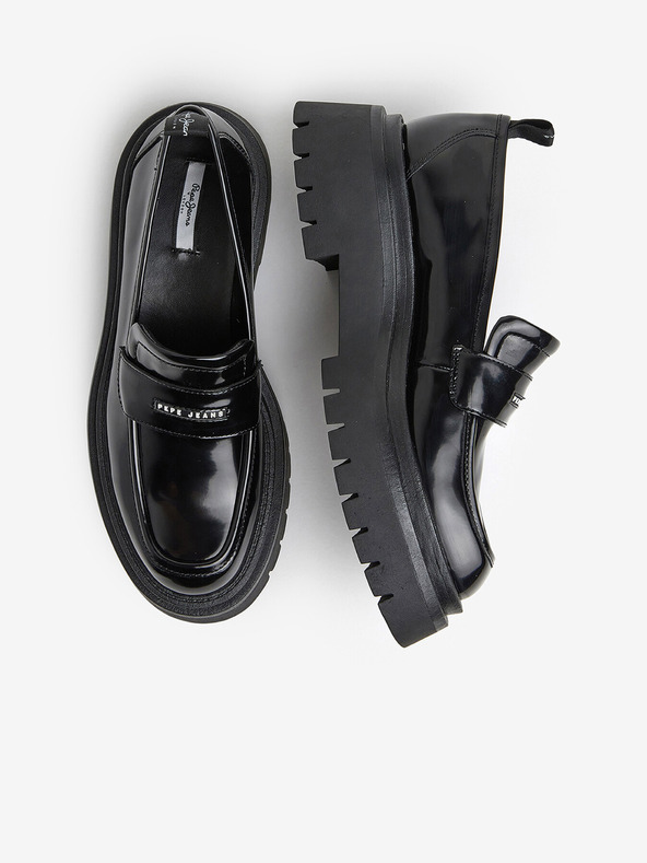 Pepe Jeans Črne ženske svetleče mokasine Pepe Jeans Queen Oxford