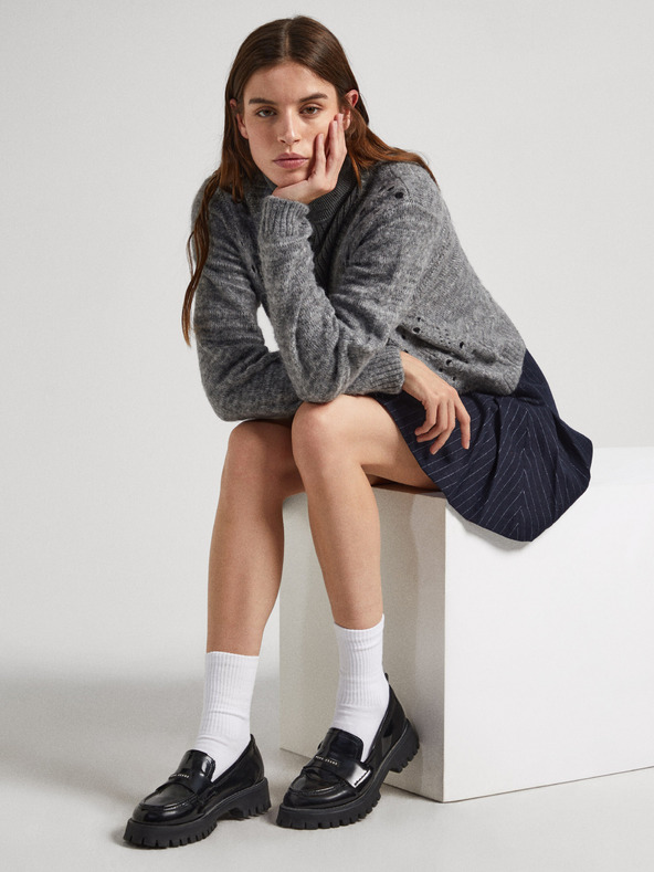 Pepe Jeans Črne ženske svetleče mokasine Pepe Jeans Queen Oxford