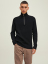 Jack & Jones Črn moški pulover Jack & Jones Perfect z rebrasto zadrgo