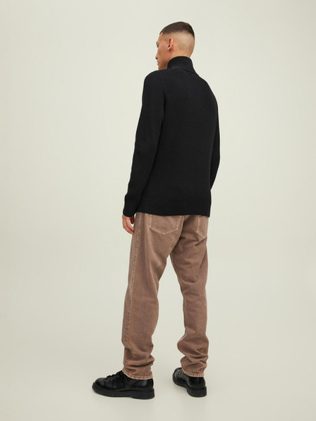Jack & Jones Črn moški pulover Jack & Jones Perfect z rebrasto zadrgo