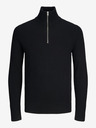 Jack & Jones Črn moški pulover Jack & Jones Perfect z rebrasto zadrgo
