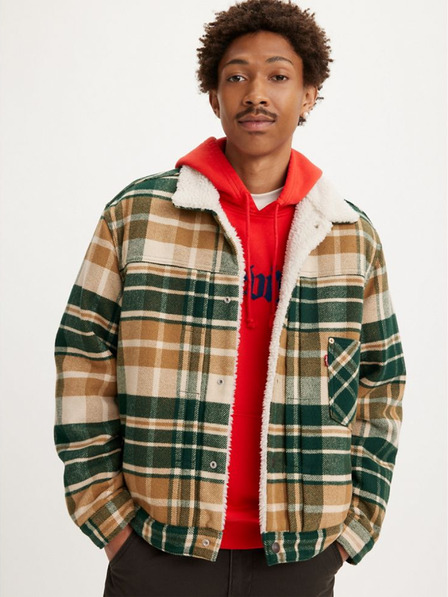 Levi's® Zelena in rjava moška karirasta jakna iz volnene mešanice Levi's® Type 1 Sherpa Trucker