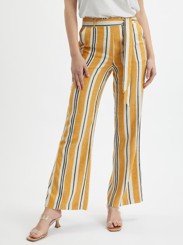 Orsay Oranžne črtaste lanene hlače ORSAY